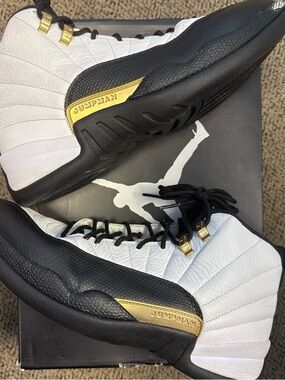 Jordan 12 Retro Royalty Taxi Men's Sneakers in White, Black & Gold
